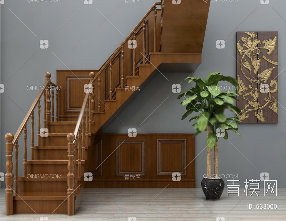 实木楼梯护栏3D模型下载【ID:533000】