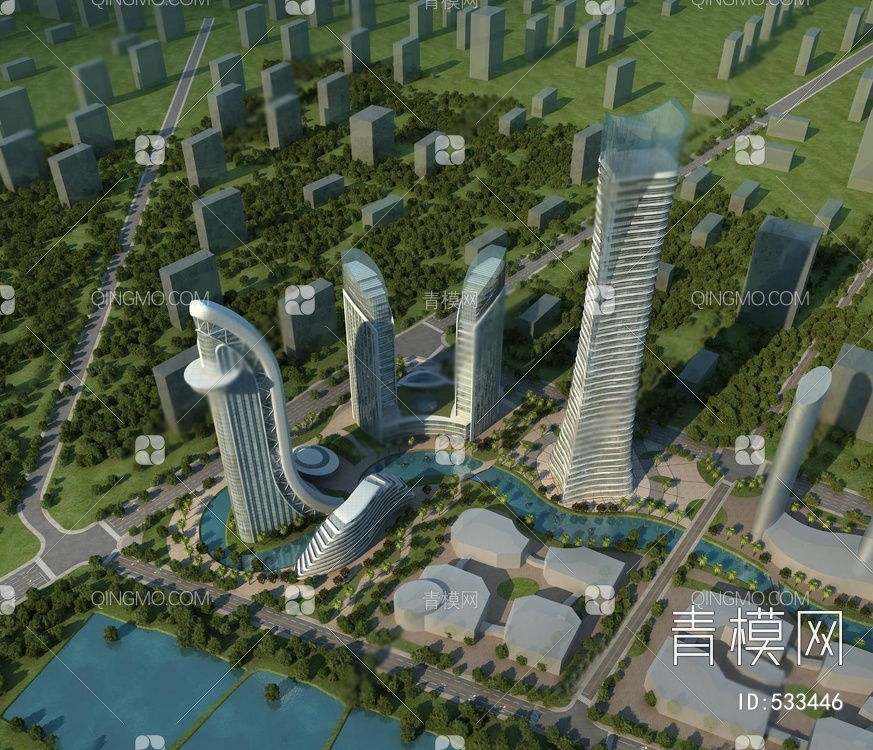 城市建筑鸟瞰3D模型下载【ID:533446】
