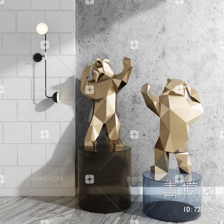 熊抽象雕塑壁灯组合3D模型下载【ID:720656】