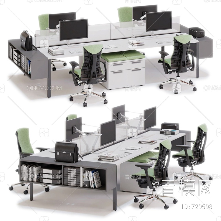 办公桌椅工位 3D模型下载【ID:720508】