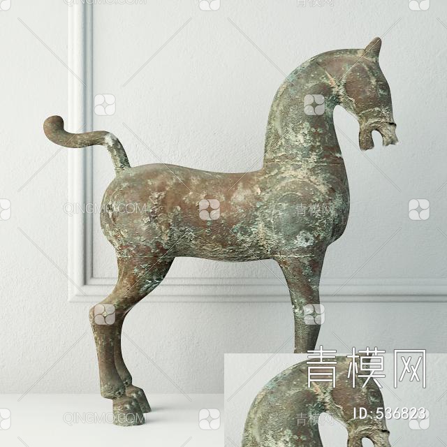 复古铜马雕塑3D模型下载【ID:536823】