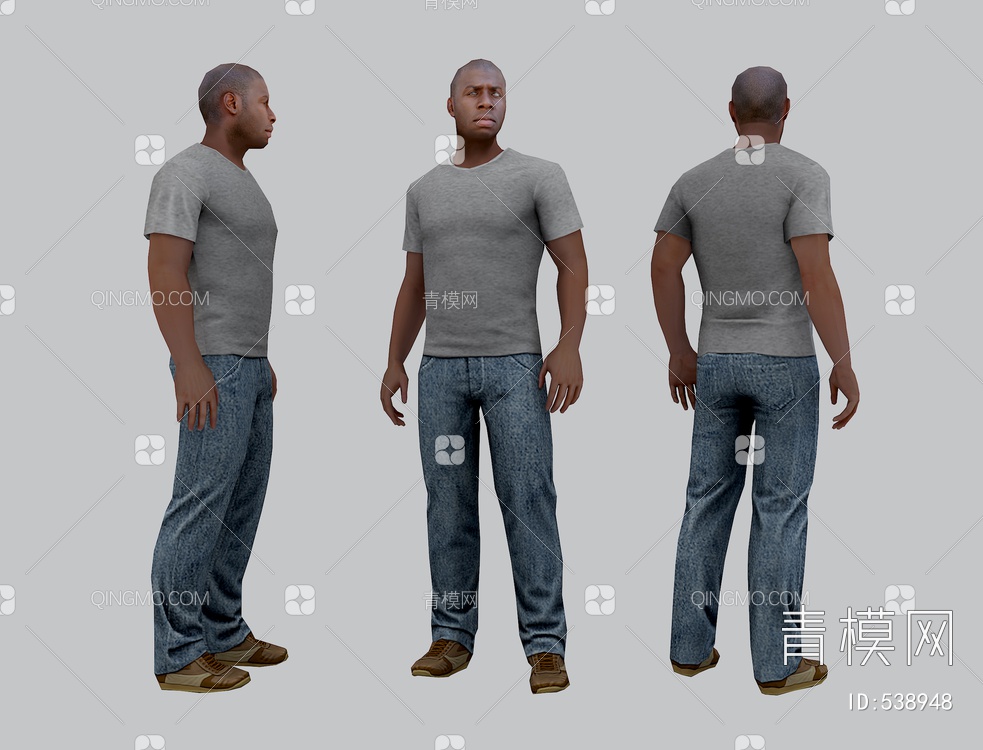 黑人外国男士男人牛仔裤T恤3D模型下载【ID:538948】