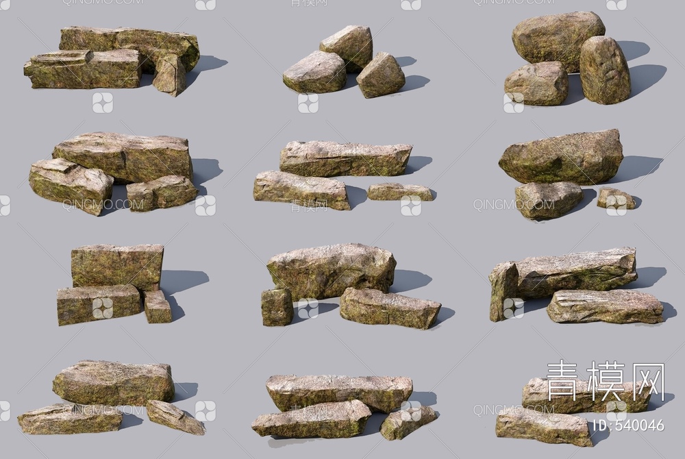 石头 石块 青苔3D模型下载【ID:540046】
