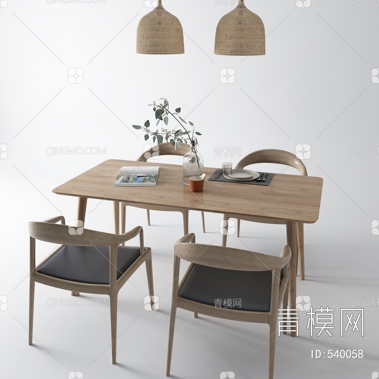 餐桌椅 吊灯3D模型下载【ID:540058】