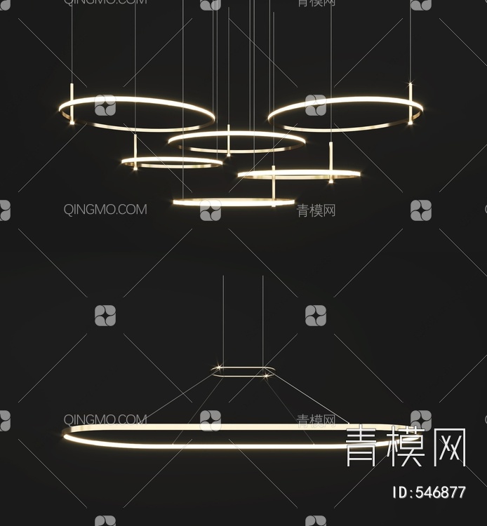 金属环形吊灯3D模型下载【ID:546877】