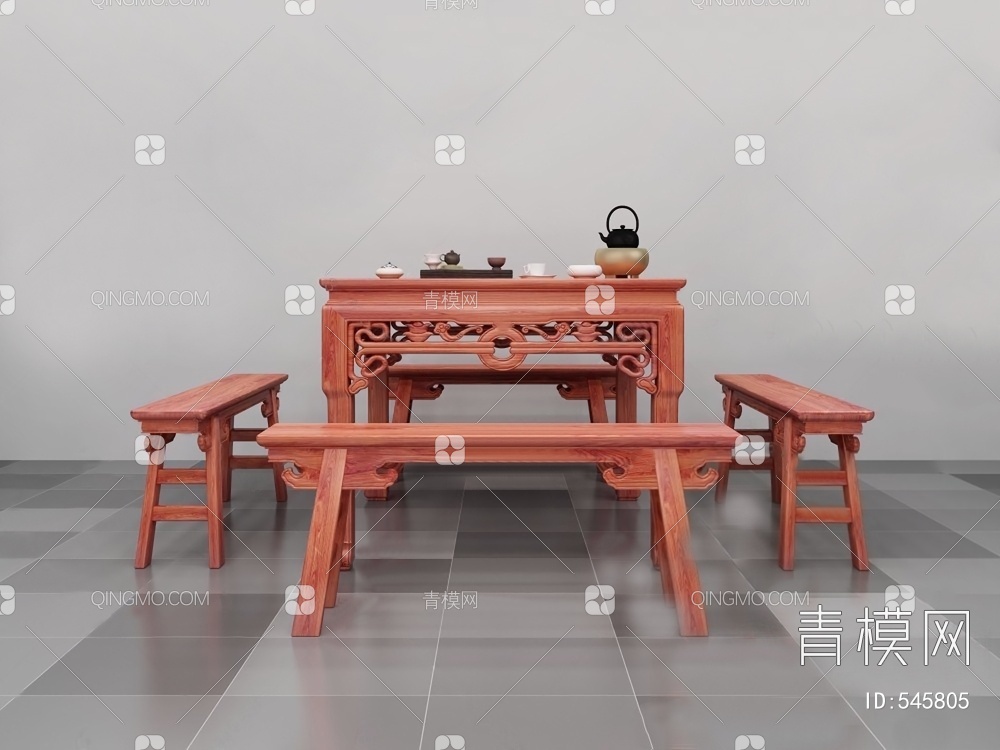 长板凳茶桌椅3D模型下载【ID:545805】