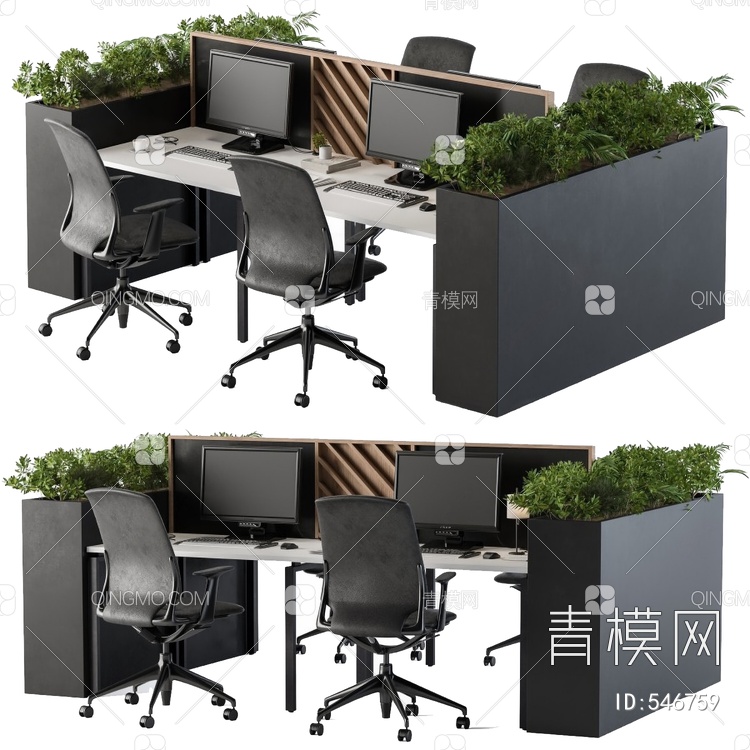 办公桌椅组合3D模型下载【ID:546759】