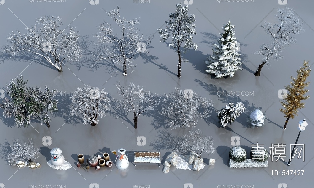 雪景树木3D模型下载【ID:547427】
