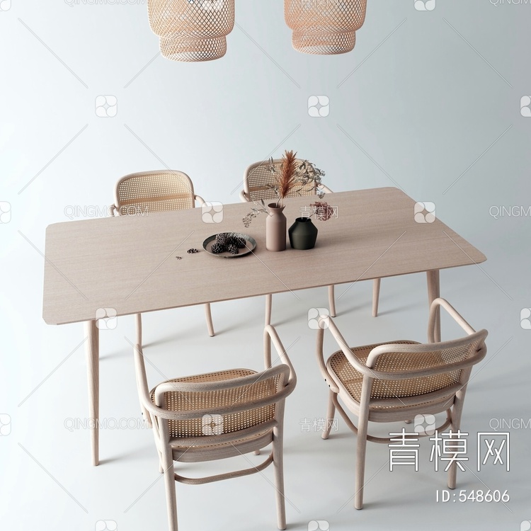 餐桌椅组合 吊灯3D模型下载【ID:548606】