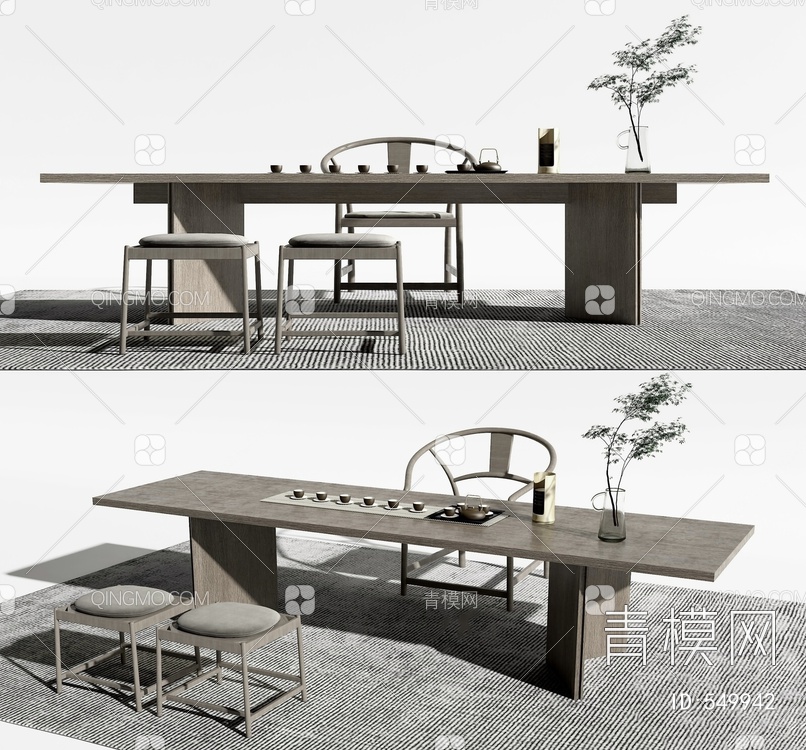 茶桌椅组合3D模型下载【ID:549942】