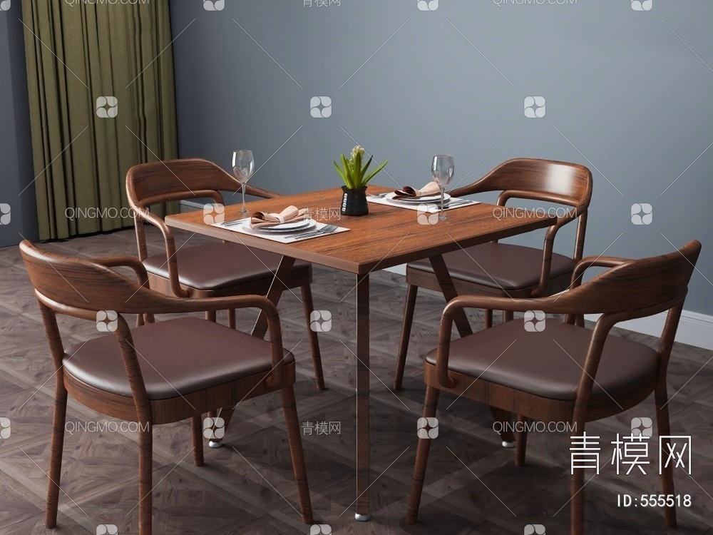 餐桌椅组合3D模型下载【ID:555518】