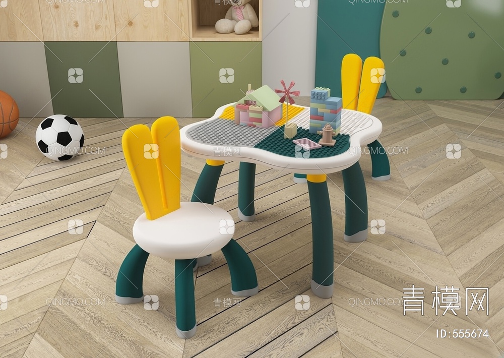 儿童桌椅组合 积木3D模型下载【ID:555674】