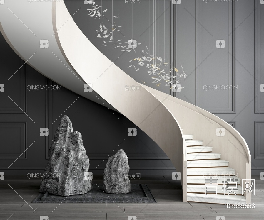旋转楼梯 雕塑 装饰品摆件 假山石头 艺术吊灯3D模型下载【ID:555653】