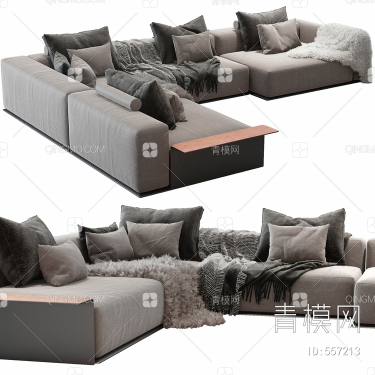 Poliform多人沙发 转角沙发 抱枕 毯子3D模型下载【ID:557213】