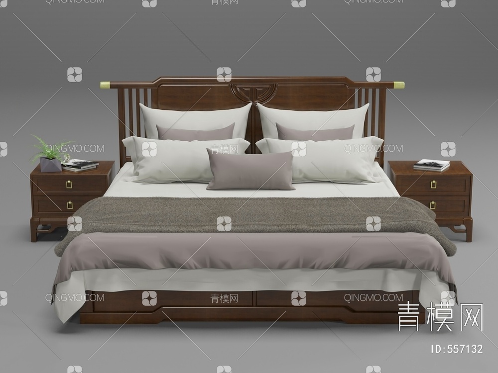 双人床 床头柜 床品3D模型下载【ID:557132】