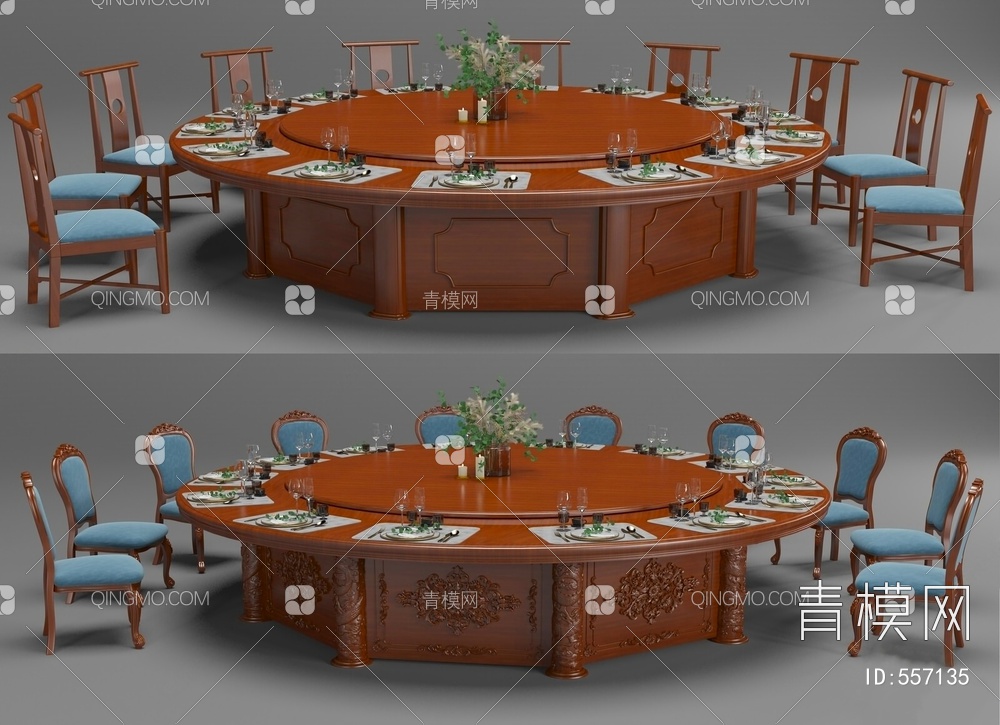 餐桌椅组合 酒店包间3D模型下载【ID:557135】
