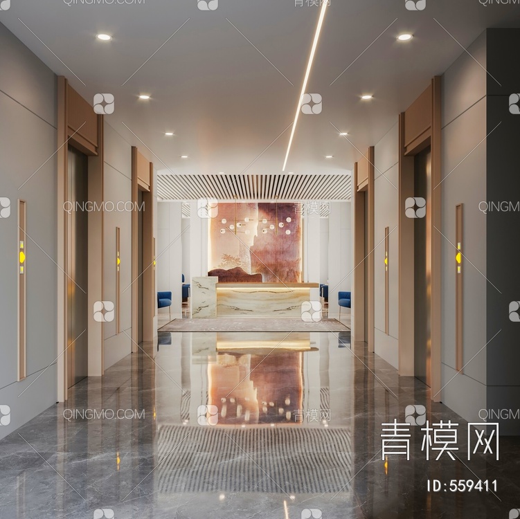 酒店电梯厅3D模型下载【ID:559411】