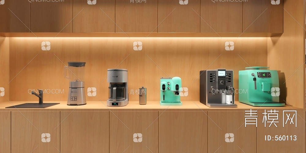 咖啡机 水壶 搅拌机 榨汁机 茶水柜3D模型下载【ID:560113】