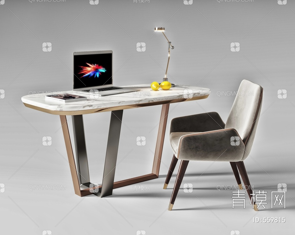奢书桌椅组合3D模型下载【ID:559815】