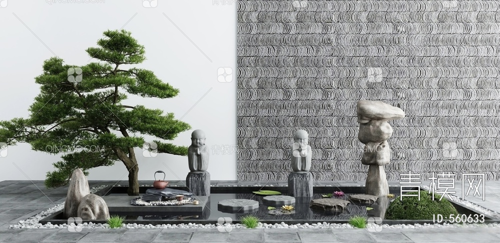 庭院景观  枯山水石3D模型下载【ID:560633】