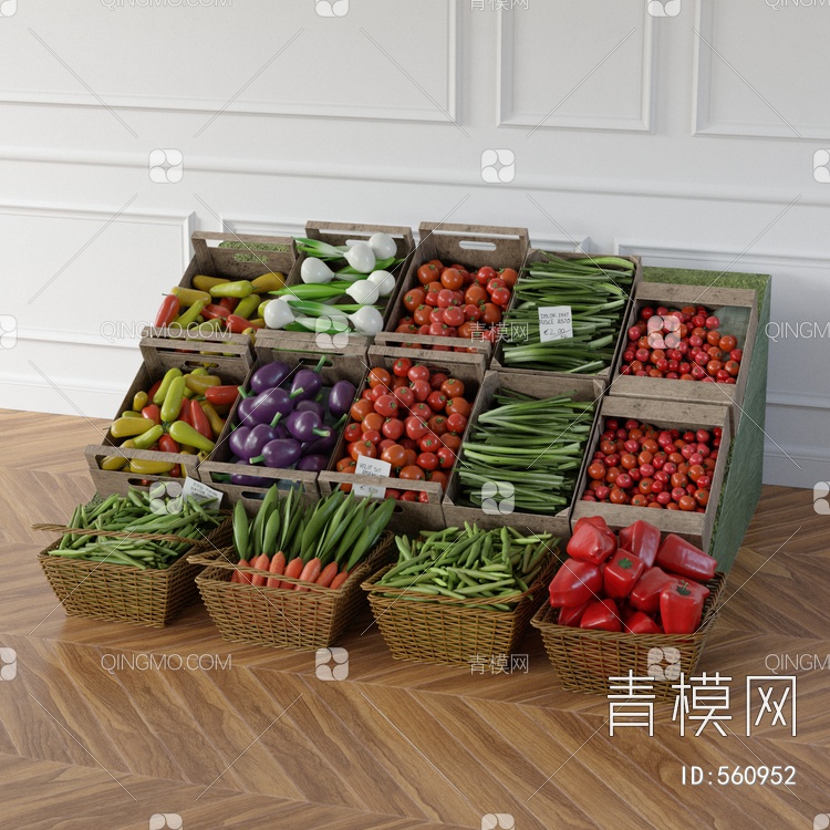 展示架 生鲜 水果 蔬菜 货架 货柜3D模型下载【ID:560952】