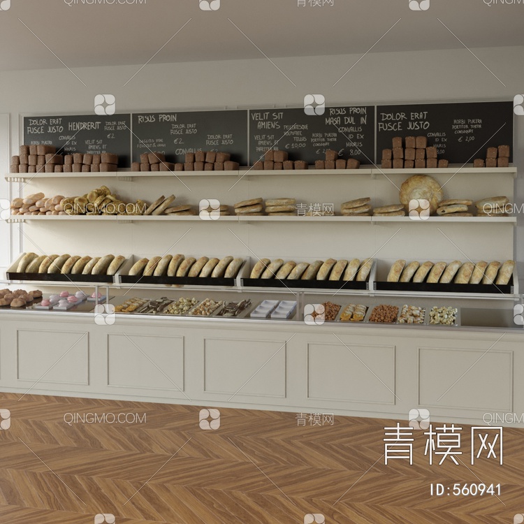 面包甜品货架 货柜3D模型下载【ID:560941】