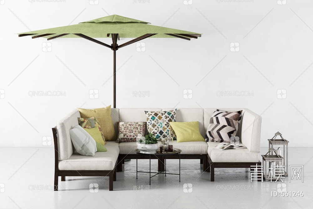 户外沙发 茶几组合 遮阳伞 抱枕3D模型下载【ID:561246】