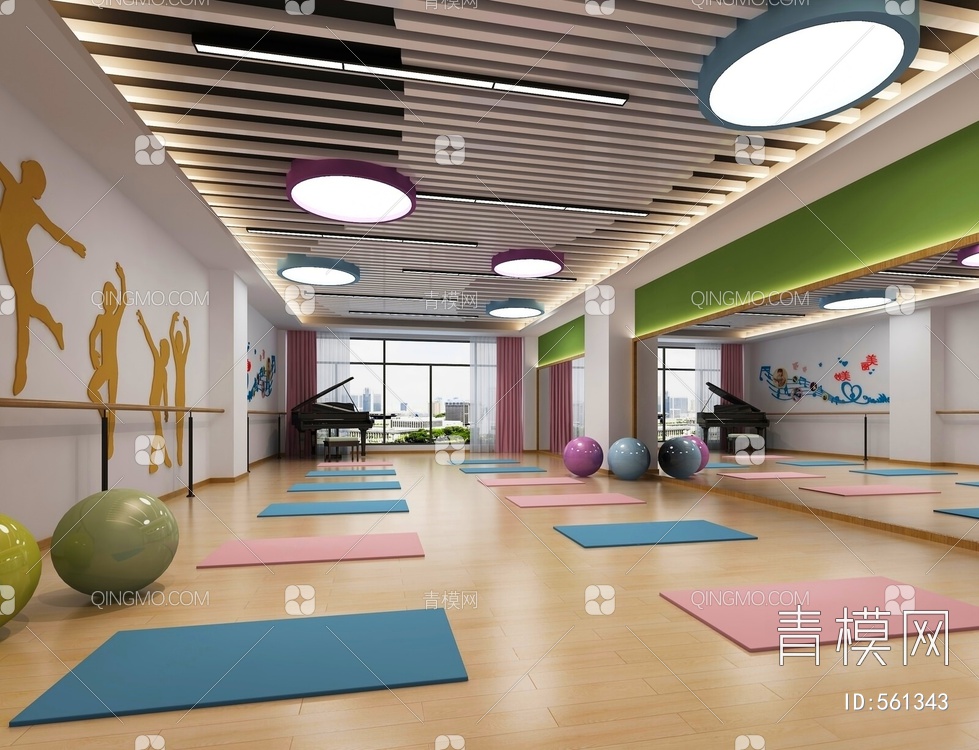 幼儿园舞蹈室 瑜伽室 形体室3D模型下载【ID:561343】