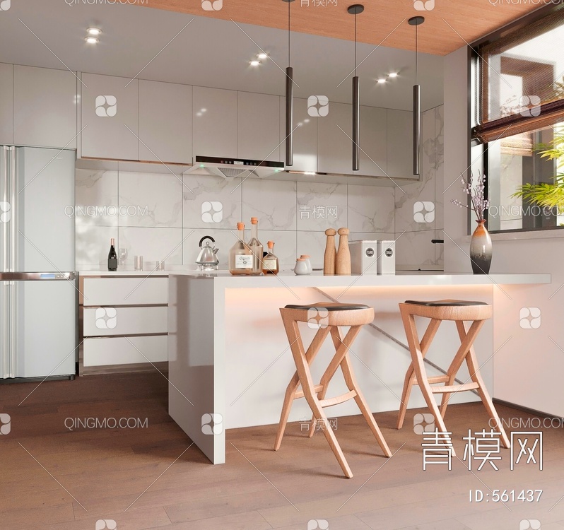 开放厨房 厨房用品 吧台 吧椅3D模型下载【ID:561437】