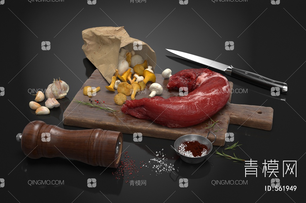 厨房用品 牛肉 食物 菜刀 蔬菜 研磨器3D模型下载【ID:561949】
