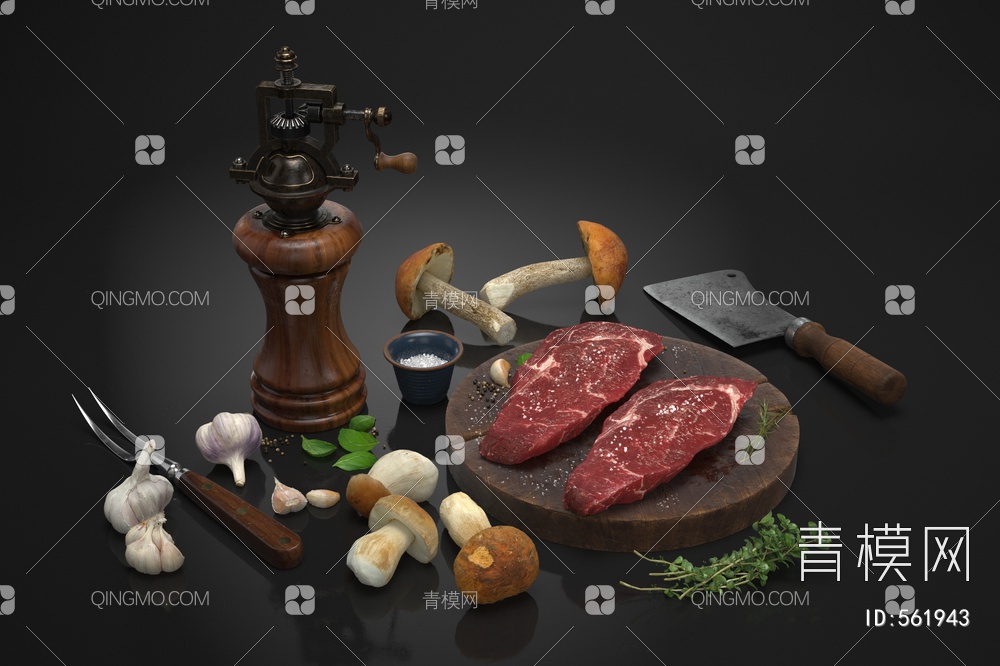 厨房用品 牛肉 食物 菜刀 蔬菜 研磨器3D模型下载【ID:561943】