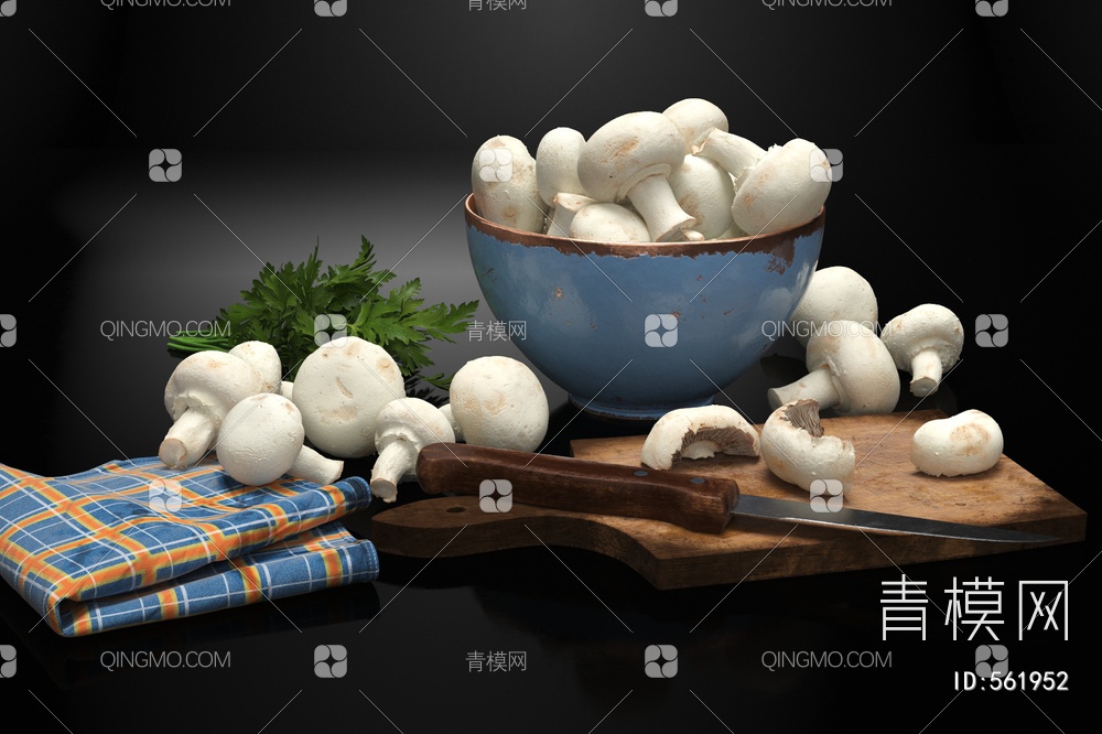 厨房用品 蔬菜蘑菇 篮子 刀具3D模型下载【ID:561952】