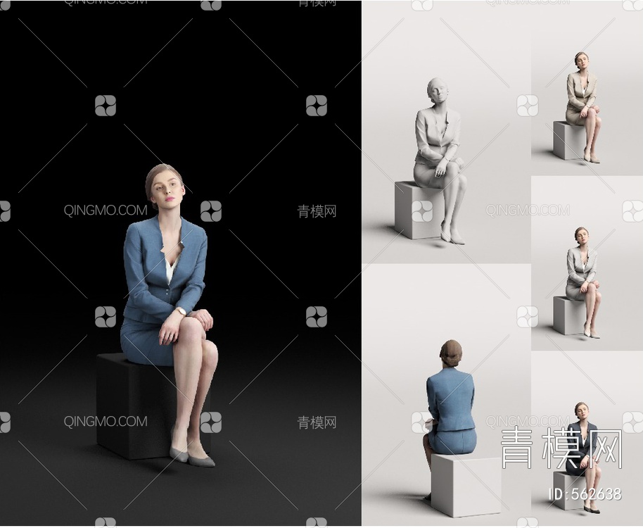 商务西服女人  人物   模特3D模型下载【ID:562638】