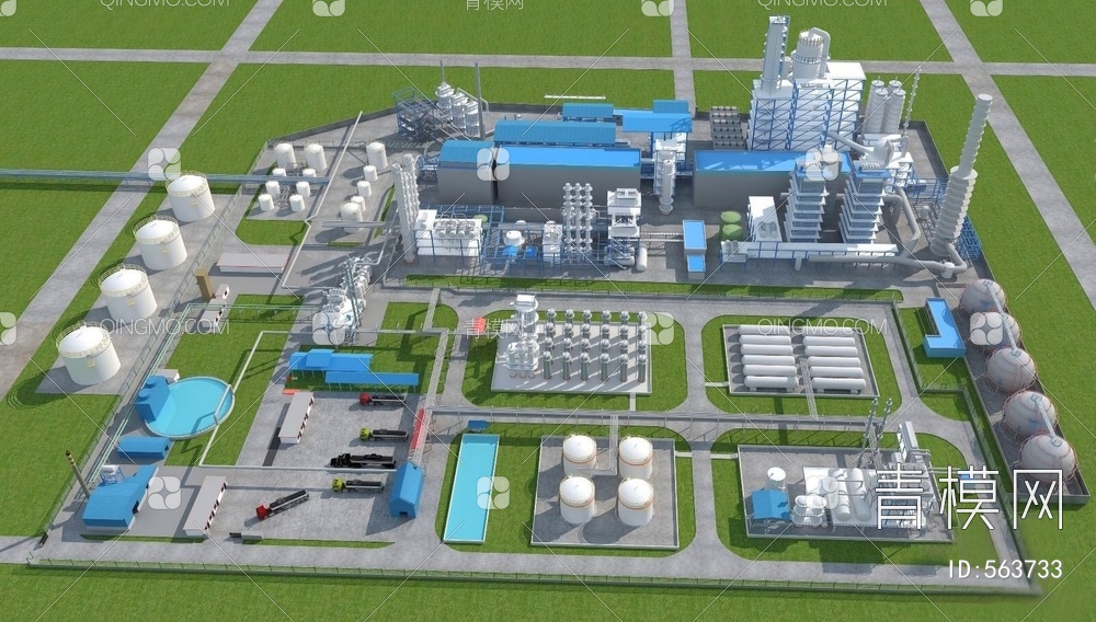 流行化工厂设备厂房建筑鸟瞰规划国外3D模型下载【ID:563733】