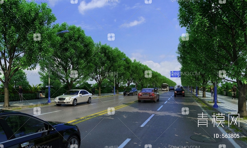道路景观 公路 马路 柏油路 街道 车道 道路绿化 落叶 行道树3D模型下载【ID:563805】
