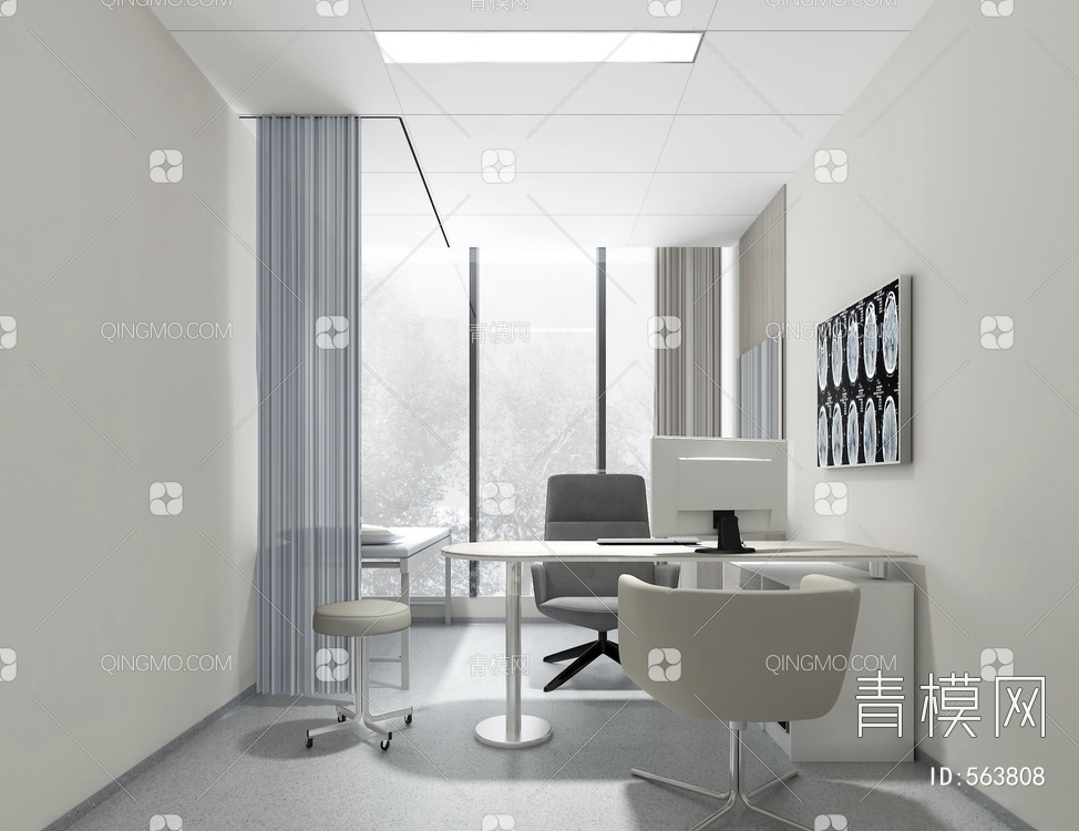 医院 诊室 诊桌 诊床 活动板吊顶 医疗家具3D模型下载【ID:563808】