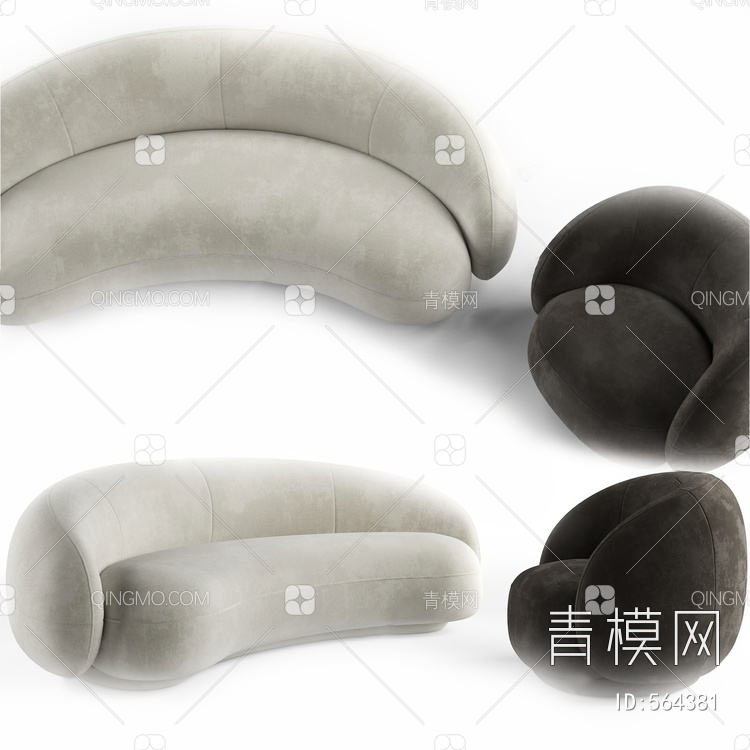 流行Tacchini  julep 弧形布艺沙发组合国外3D模型下载【ID:564381】