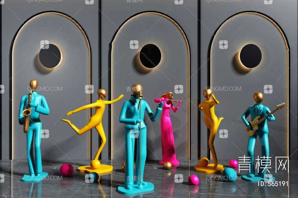 音乐跳舞人物雕塑3D模型下载【ID:565191】