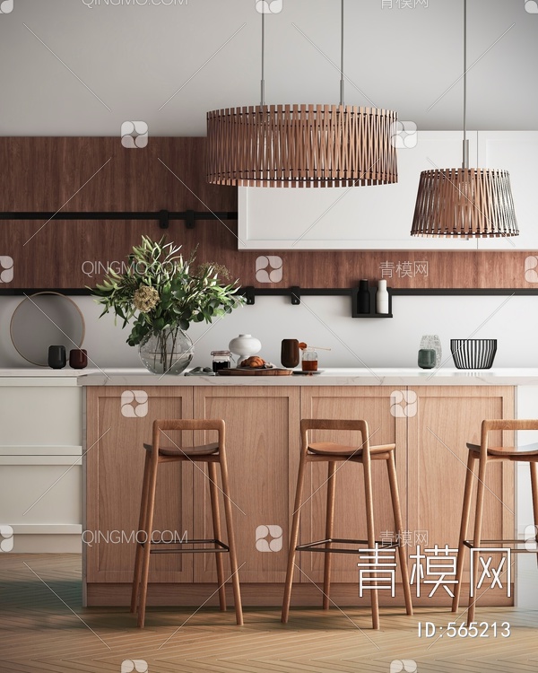 厨房 吧台 吊灯 厨柜 装饰品3D模型下载【ID:565213】