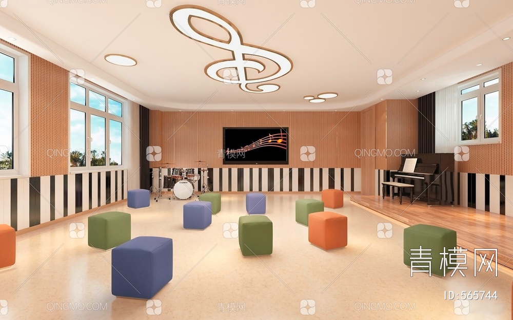 音乐厅教室 音符 吸音板 钢琴3D模型下载【ID:565744】