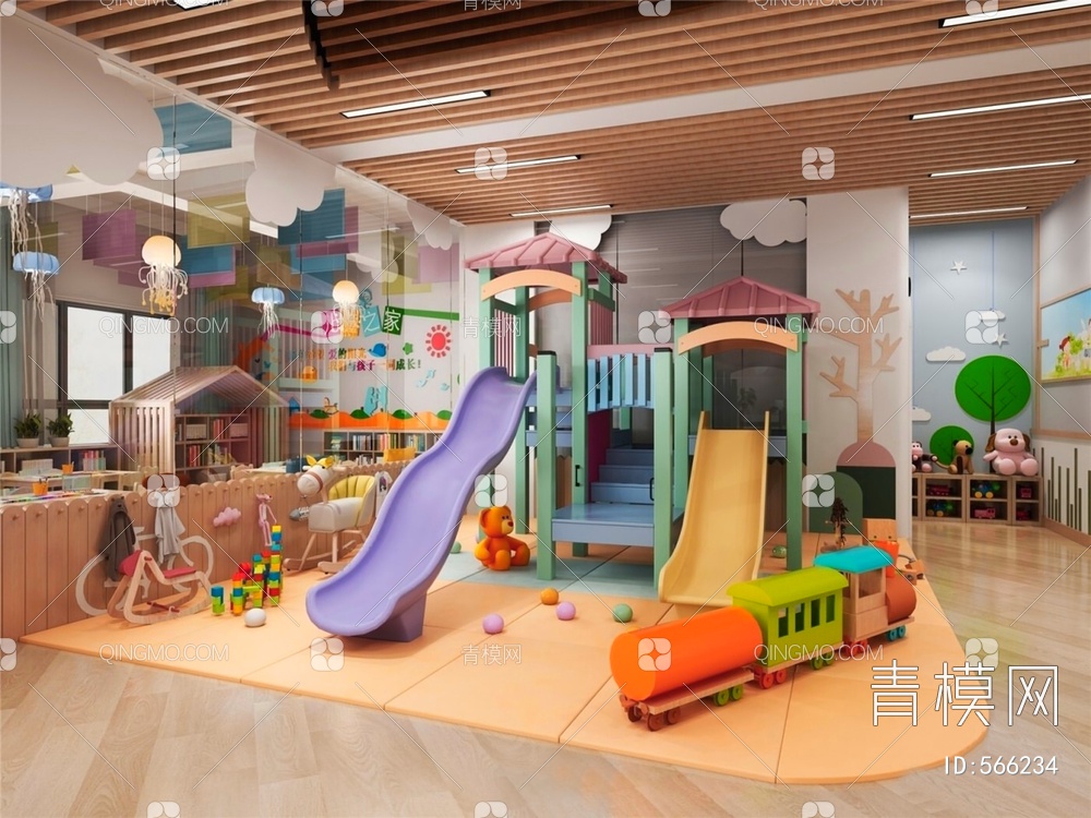 幼儿园 早教中心 儿童乐园 滑滑梯 儿童桌椅3D模型下载【ID:566234】