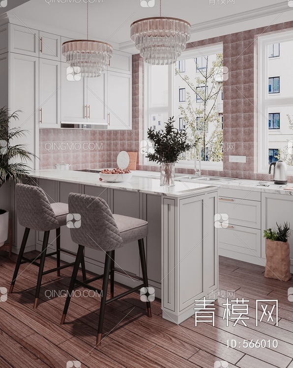 厨房 吧台 橱柜 吧椅3D模型下载【ID:566010】