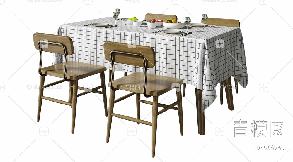 餐桌椅组合3D模型下载【ID:566960】