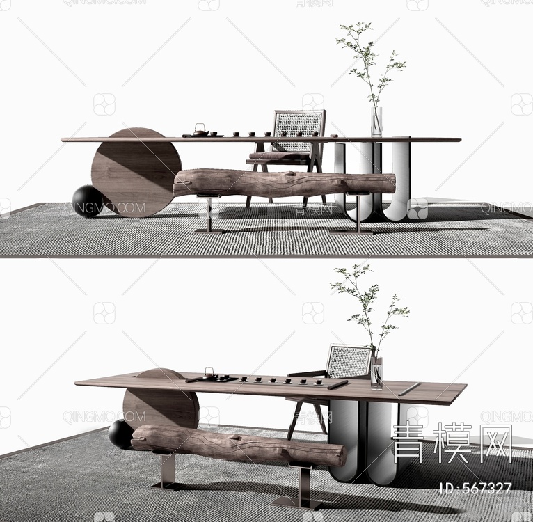 茶桌椅组合3D模型下载【ID:567327】