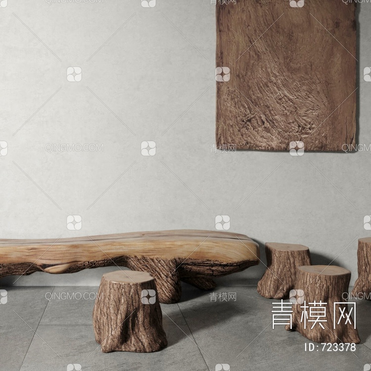 木桩凳子 3D模型下载【ID:723378】
