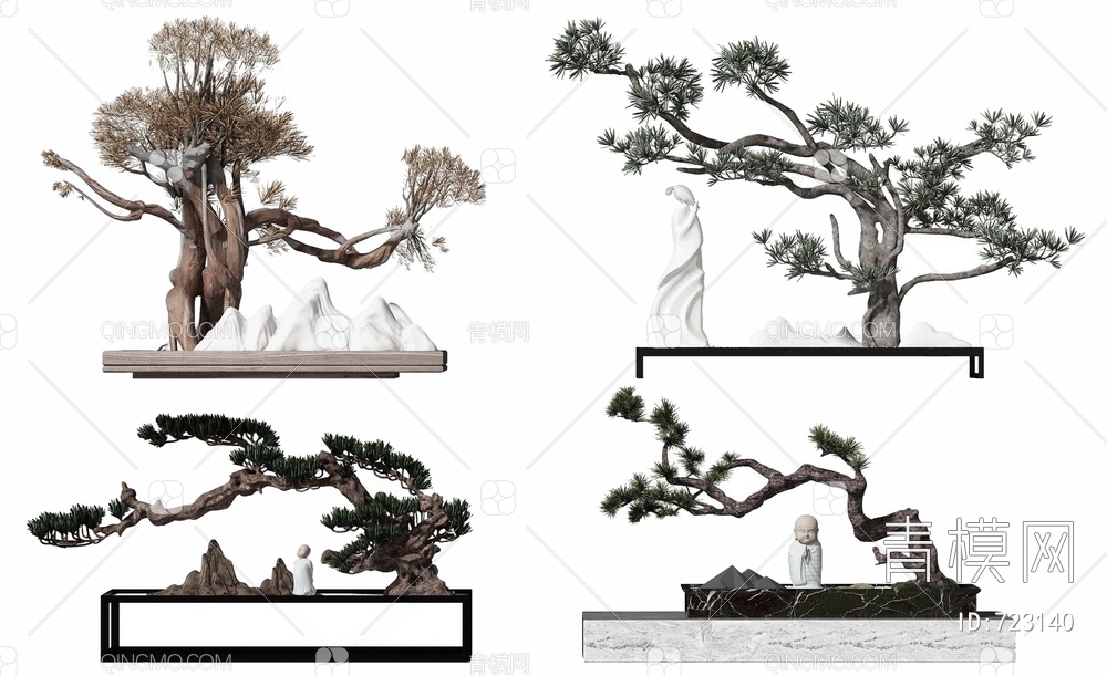松树盆景佛像摆件3D模型下载【ID:723140】