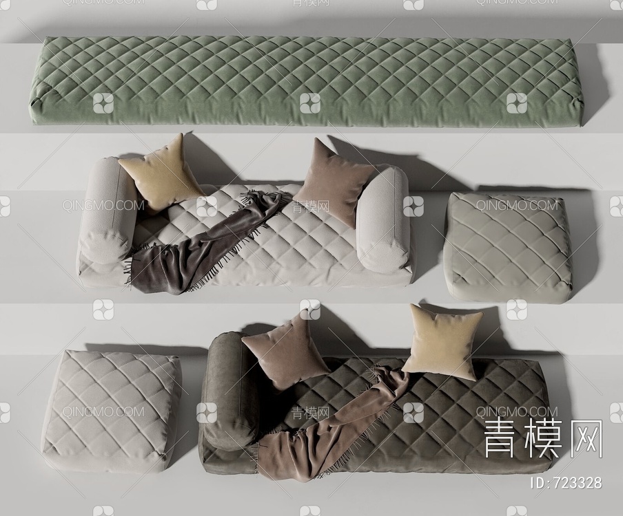 坐垫沙发抱枕组合3D模型下载【ID:723328】
