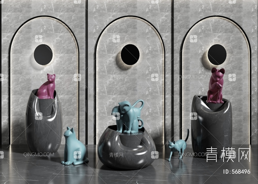 猫咪雕塑3D模型下载【ID:568496】