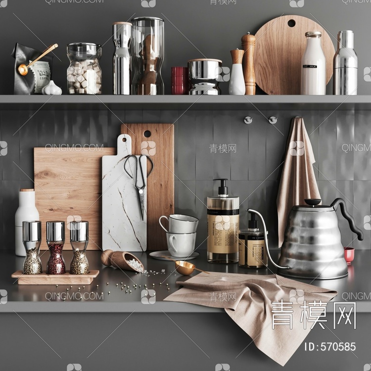 厨房用品组合3D模型下载【ID:570585】