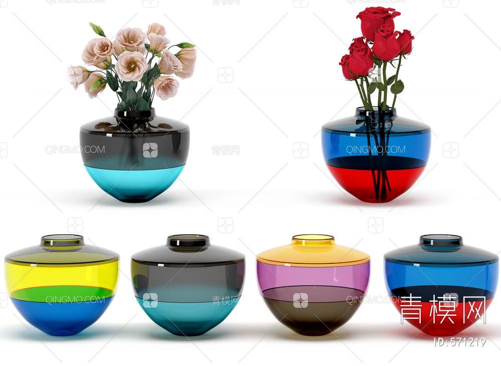 时尚彩色拼接玻璃花瓶3D模型下载【ID:571219】